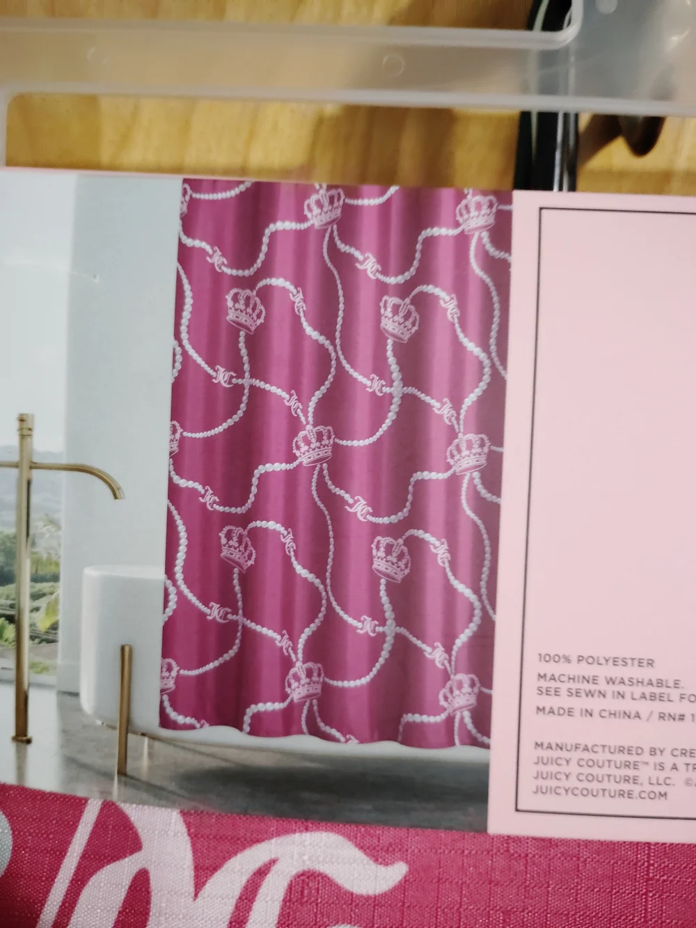 Juicy Couture Pink Crown Pattern Shower Curtain